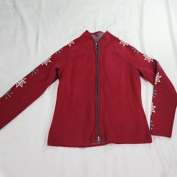 EDDIE Bauer Zip Up Jacket Snowflakes down Sleeve Size Medium Petite Lot D - Picture 1 of 6